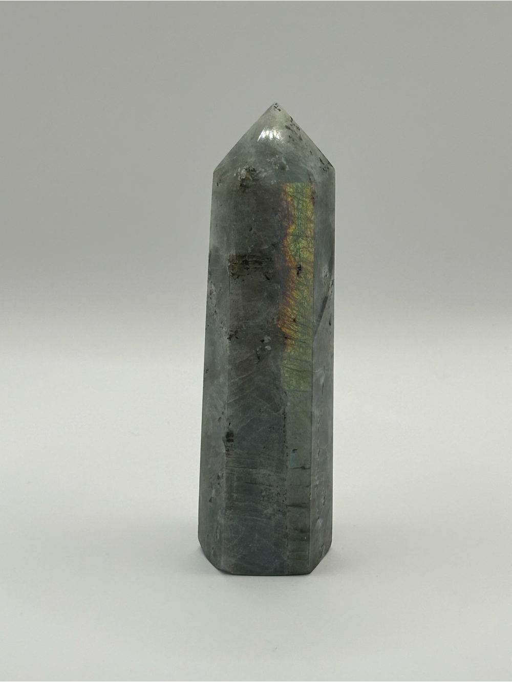 Labradorite Crystal Point Tower - Gray with Iridescent Flash